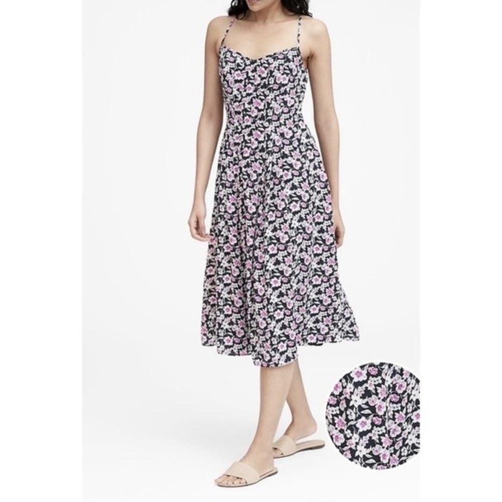 Banana Republic‎ Floral Midi Dress Size 8 Tall Nwt Cross Strap In Back
